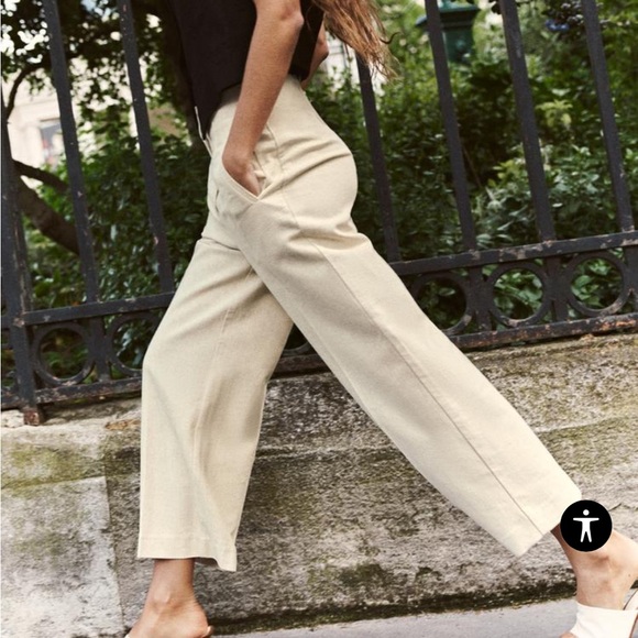 NWT Zara high waisted linen cropped wide leg pants - Picture 2 of 6